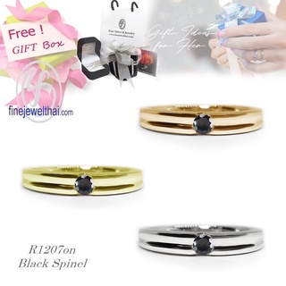 Finejewelthai-แหวน-แหวนนิล-นิลแท้-แหวนเงินแท้-แหวนพลอย-พลอยประจำเดือนเกิด-Black-Spinel-Silver-Ring-R1207on-g/ pg