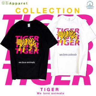 【100% cotton】เสื้อยืดคอตตอนUSA เจ้าเดียวที่นี่!!  สกรีนลาย "Pinktiger" - โอเวอร์ไซส์  เสื้อคอกลมแขนสั้น ⚡️พร้อมส่ง⚡️