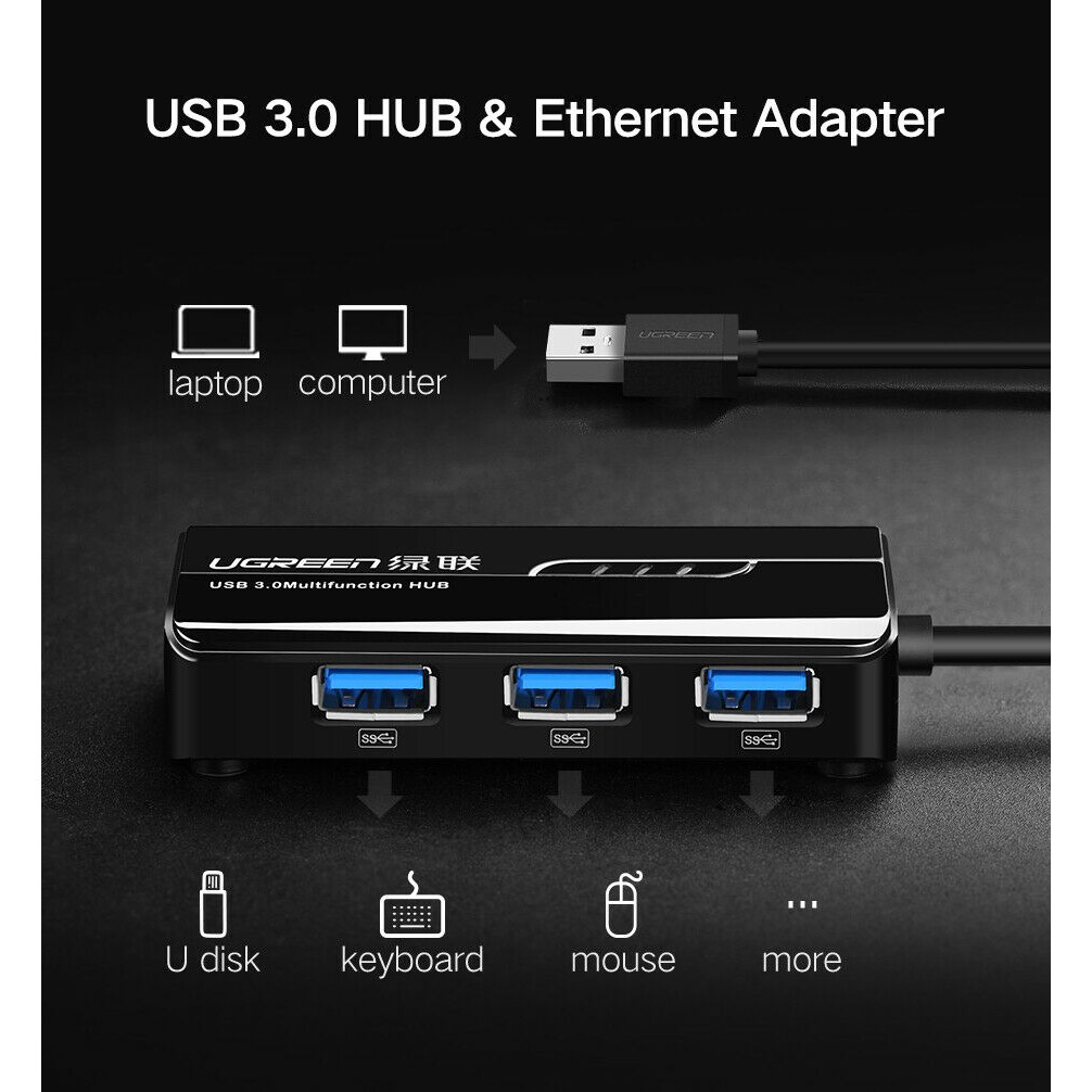 ภาพสินค้าUGREEN(20265) USB 3.0 Gigabit Ethernet Lan RJ45 Network Adapter to 1000Mbps+3 Ports Hub จากร้าน toara บน Shopee ภาพที่ 1