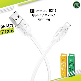 Borofone BX19 2.4A สายชาร์จไอโฟน สายชาร์จเร็วสําหรับ USB to  Type-C ไมโคร (สีขาวสีดํา 1 เมตร)