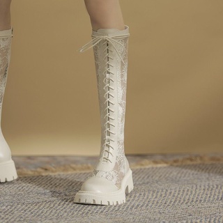 สินค้า รองเท้าบูทมาร์ตินตาข่ายระบายอากาศสำหรับผู้หญิง รองเท้าบูทยาวลูกวัวฤดูร้อนบาง สวยมาก