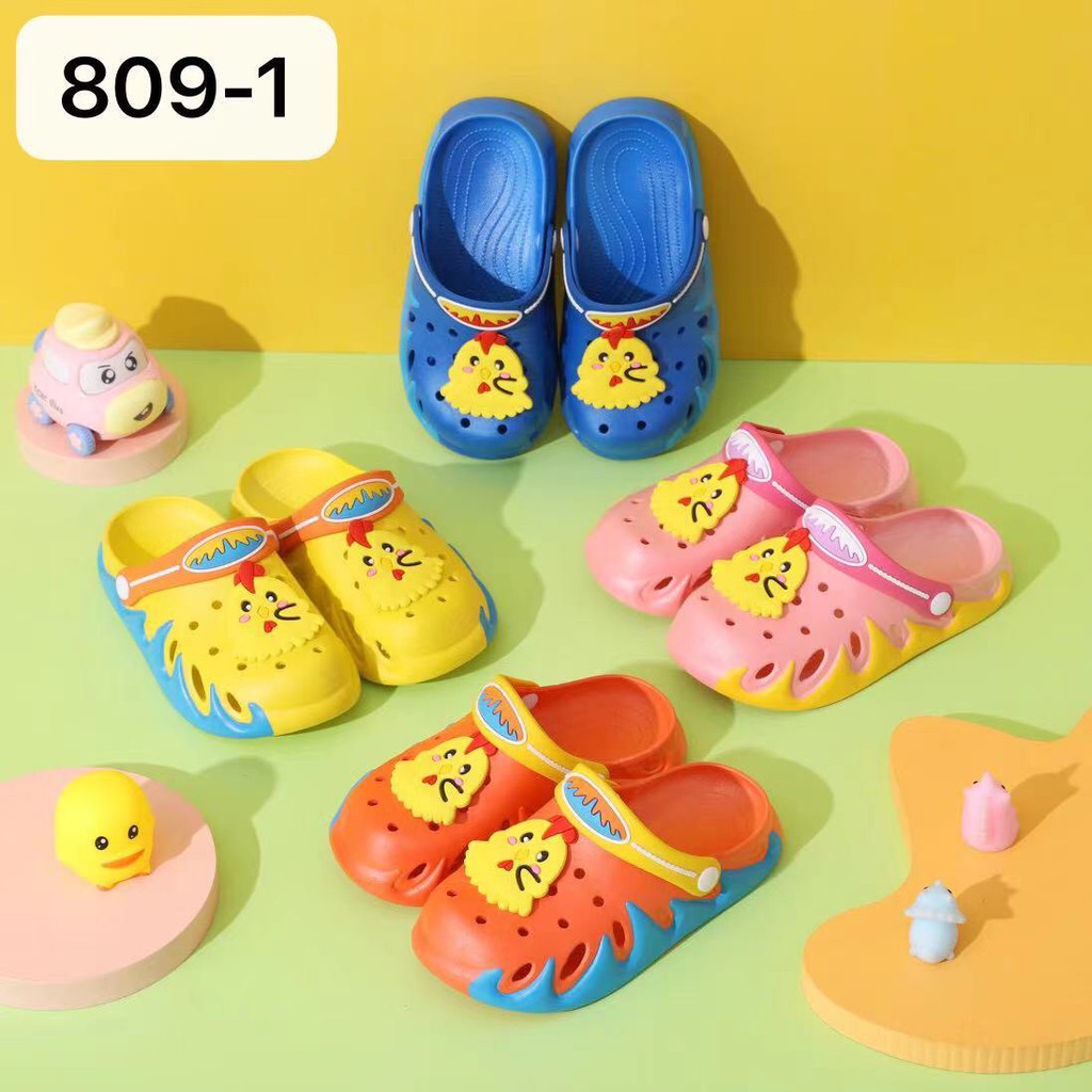 รองเท้าแตะรัดส้นเด็ก-รองเท้าเด็กหัวโตi-สีสันสดใส-เบา-ใส่สบายเท้า-รุ่น809-1รูปไก่-ส่งจากไทย-สินค้ามีพร้อมส่ง