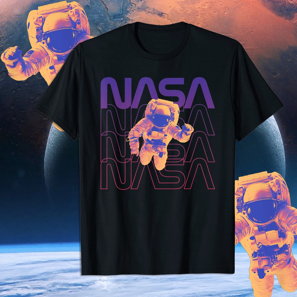 nasa-เสื้อยืดนักบินอวกาศเสื้อยืดแขนสั้นหลวมคู่รักสวมผ้าฝ้ายผู้ชายและผู้หญิง-สุดแนว-เสื้อยืดแนวสตรีท-ลายอวกาศ-เสื้อแฟชั่