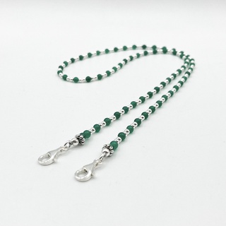 DSP สร้อยคล้องแมสโมรา + เงินแท้ 92.5% : 925 Sterling Silver Face Mask Chain - Green Agate Stone Mask Necklace [DSP0106]