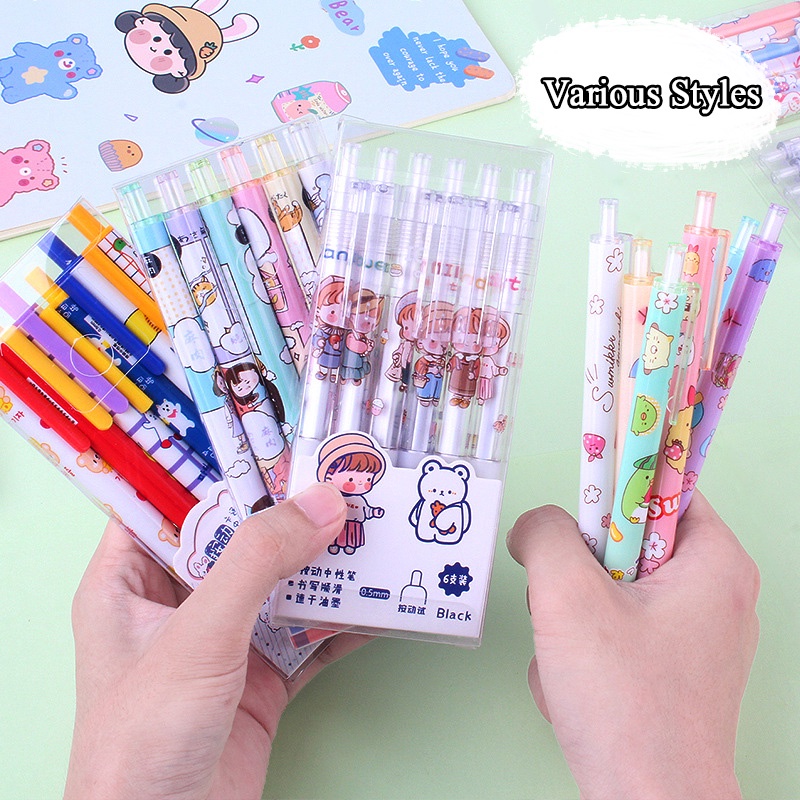 kawaii-ชุดปากกาเจล-0-5-มม-6-ชิ้น-สําหรับนักเรียน