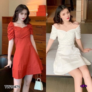 TW10475 Dress เดรสสั้นทรงคอกว้าง แขนเย็บทรงตุ๊กตา