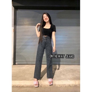 [Code:L9E6B ลด25.-] OnTheWay 👖 [พร้อมส่ง] กางเกงยีนส์กระบอกเป๋าเฉียงสโนว์มิดไนท์ปลายขาตัด