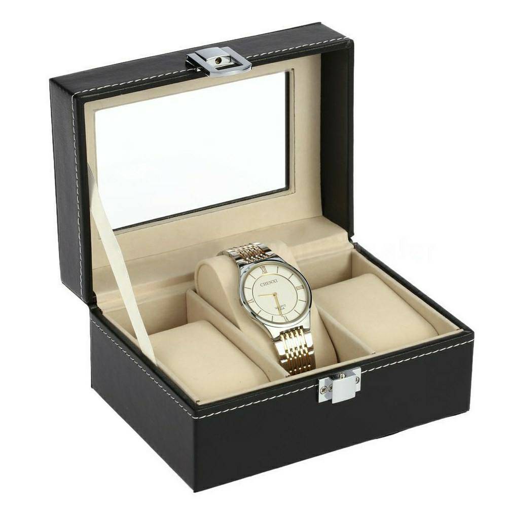รูปภาพสินค้าแรกของกล่องนาฬิกา แบบ 3 และ 12 ช่อง watch box - สีดำ 3 ช่อง และ 12 ช่อง