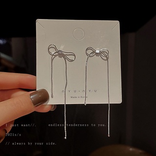 925 silver needle bow tassel earrings Korean style simple design earrings personality temperament girl earrings for girl