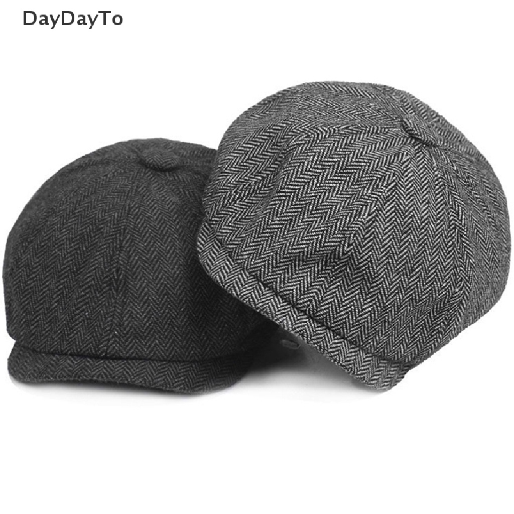 daydayto-หมวกเบเกอร์-ทรงแบน-ลายก้างปลา-แฟชั่นฤดูหนาว-สําหรับผู้ชาย-2020