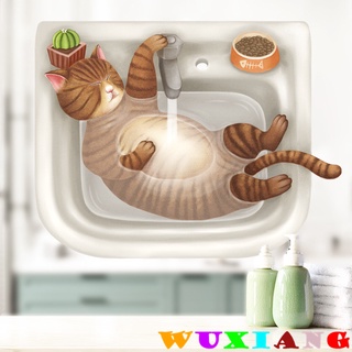 【wuxiang】สติกเกอร์ ลายแมว สําหรับติดตกแต่งห้องน้ํา