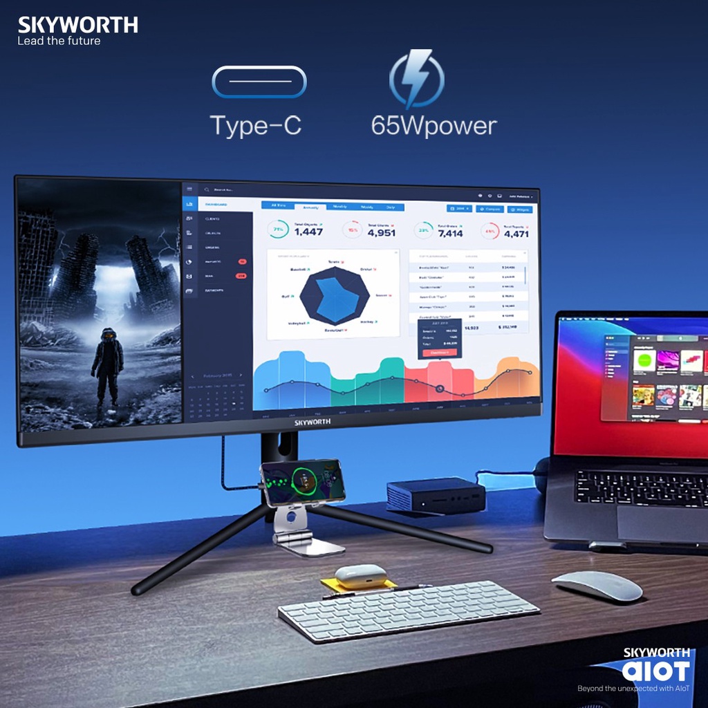 รูปภาพเพิ่มเติมของ SKYWORTH Monitor 34 นิ้ว Ultrawide (3440x1440) รุ่น F34G3Q 144Hz, IPS HDMI FreeSync