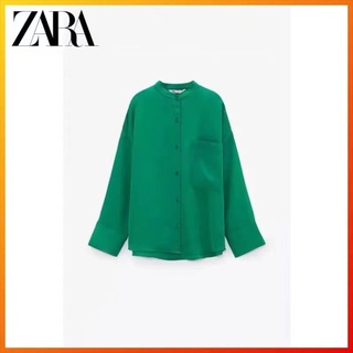 Zara เสื้อเชิ้ต ผ้าเดรป พร้อมกางเกงขายาว เอวสูง ผ้ายืด สีพื้น