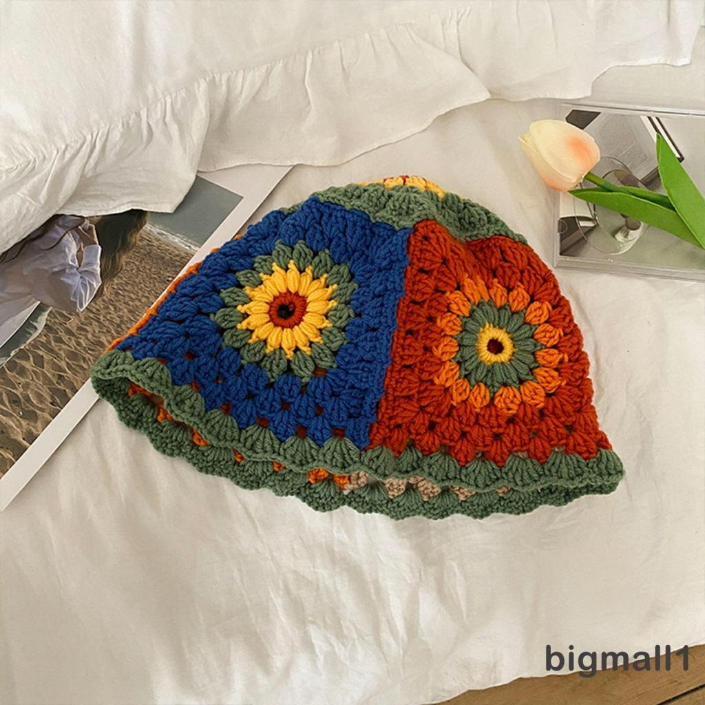 bigmall-women-knitted-hat-with-flower-pattern-bright-color-matching-hollow-decoration-clothing-accessory