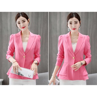 Fbเสื้อสูทผู้หญิงสีชมพูเอวระบายสวยหวานรหัส1724