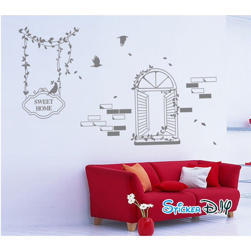 sale-transparent-wall-sticker-สติ๊กเกอร์ติดผนัง-หน้าต่าง-sweet-home-สีเทา-กว้าง160cm-xสูง90cm