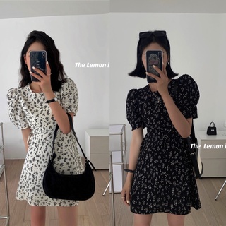 พร้อมส่ง 🍪🍩🍿 flora black&amp;white dress C3251 มินิเดรสสั้น มินิเดรสสั้นลายดอกเว้าเอว มีไซส์ S M