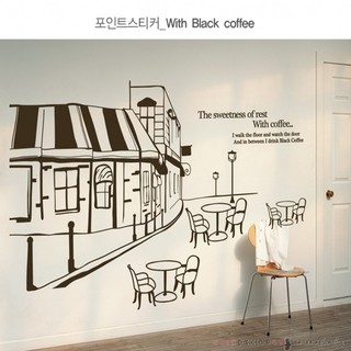 วอลล์สติ๊กเกอร์ กราฟฟิคสติ๊กเกอร์ GSI-041 Cafe Street กาแฟ สินค้าพร้อมส่ง สีขาว สีดำ กว้าง 2.3 เมตร x สูง 1.20 เมตร