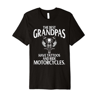 เสื้อยืดผ้าฝ้าย พิมพ์ลาย Best Grandpas Have Tattoos and Ride Motorcycles Biker พรีเมี่ยม สําหรับผู้ชาย NB321GRE15603