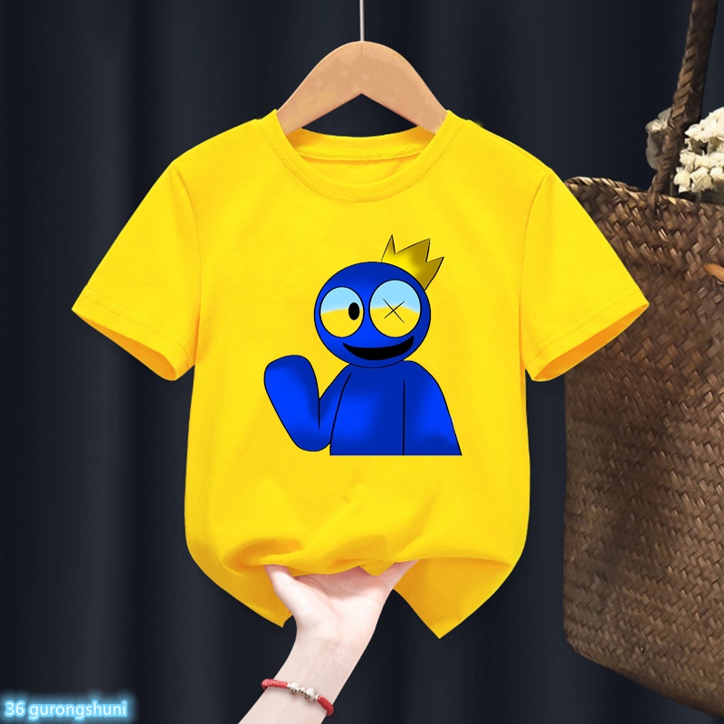 เสื้อยืดแขนสั้น-พิมพ์ลายการ์ตูน-kawaii-roblex-rainbow-friends-สีเหลือง-สําหรับเด็กผู้ชาย-และเด็กผู้หญิง-2023