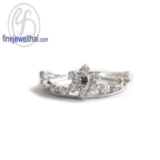 Finejewelthai-แหวนมงกุฏ-แหวนเจ้าหญิง-แหวนนิล-นิลแท้-แหวนเพชรCZ-Black-Spinel-Silver-Ring-Birthstone-R1395on