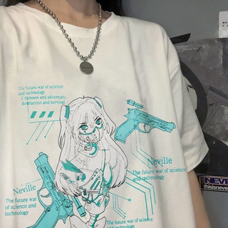 Sweet punk เสื้อยืดผู้หญิงฤดูร้อน 2021 เกาหลี ins ญี่ปุ่น Harajuku สไตล์อะนิเมะร้อนพิมพ์หลวมนักเรียนแขนสั้น shirt