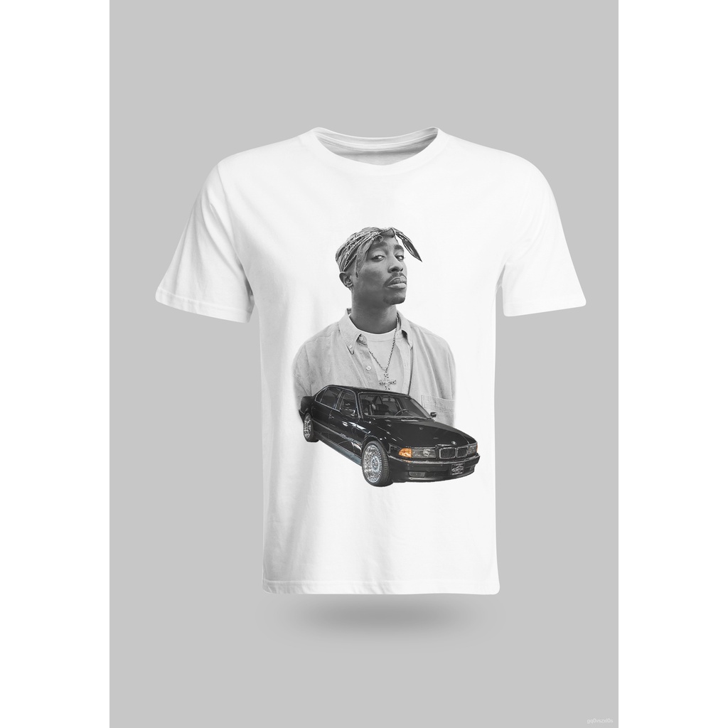 คอลูกเรือเสื้อยืดคอกลม-ยี่สิบเอ็ด-สินค้าเดิม-เสื้อยืด-ซีรีส์แร็พ-2pac-ดำและขาว-รถสปอร์ตผ้าฝ้ายแท้