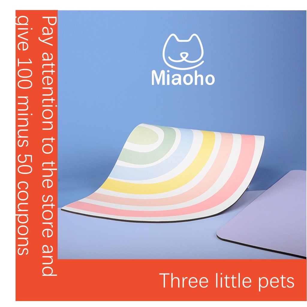 miaoho-สัตว์เลี้ยงแมวและสุนัขสายรุ้งกันน้ำเสื่อปูโต๊ะอาหารแมวและสุนัข-universal-anti-splash-anti-slip-mat-สุนัขขนาดใหญ่ขนาดกลางและขนาดเล็กสามารถให้อาหารแมวชามเซรามิคให้อาหารชามดื่ม