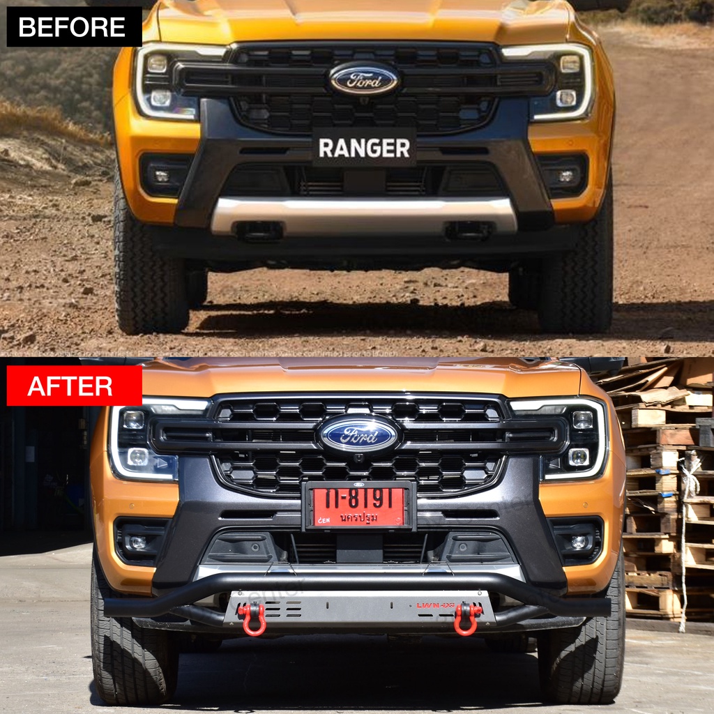 กันชนหน้าออฟโรด-ford-ranger-next-gen-ห่วงomegaแดง-กันชนหน้าเหล็กเสริม-กันชนเหล็กดำ-ฟอร์ด-เรนเจอร์-กันชน-off-road-lwn4x4