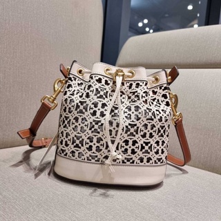 TORY BURCH T MONOGRAM LASER-CUT BUCKET BAG