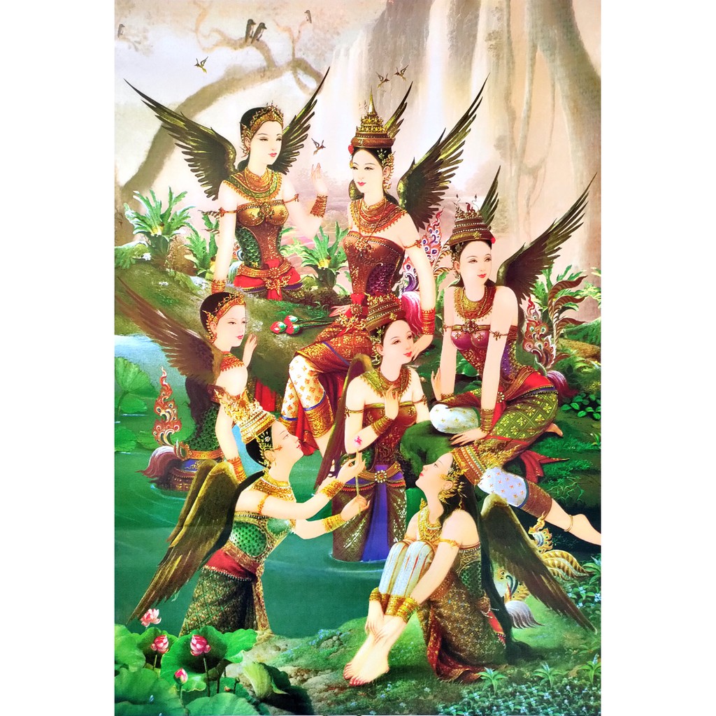 โปสเตอร์-รูปวาด-กินรี-วรรณคดีไทย-women-literature-kinnaree-manora-poster-24-x35-inch-painting-siam-thai-drawings-v8