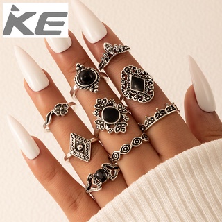 Popular Jewelry Black Drip Ring Set Nine-piece Geometric Irregular Ring for girls for women lo