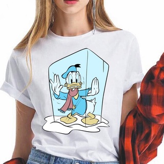 🔥 เสื้อยืดลําลอง แขนสั้น พิมพ์ลายกราฟิกการ์ตูนดิสนีย์ Donald Duck 90s สีขาว สไตล์ฮาราจูกุ สําหรับผู้หญิง และผู้ชาย 🔥