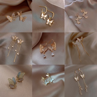 สินค้า Korean vintage butterfly earrings S925 silver crystal fashion Jewelry accessories