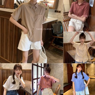 สินค้า IT030 TARA Shirt เสื้อเชิ้ต ทรงโอเวอร์ไซร์ แขนสั้น แขนเบิ้ล กระเป๋าหน้า มีกระดุมด้านหน้า ดีไซน์เก๋ ผ้าไหมอิตาลีอย่างดี