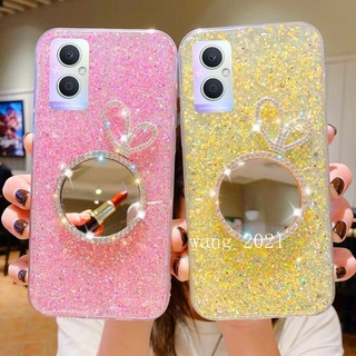 2022 New Casing เคส OPPO Reno 7 Z 5G Phone Case with Diamond Makeup Mirror Fashion Silicone High Flash Soft Case Back Cover เคสโทรศัพท