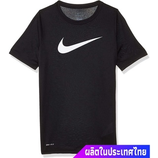 NIKEกัปปะเสื้อยืดแขนสั้น Nike Boys Dri Fit Swoosh T Shirt Black/White Size Large NIKE Sports T-shirt