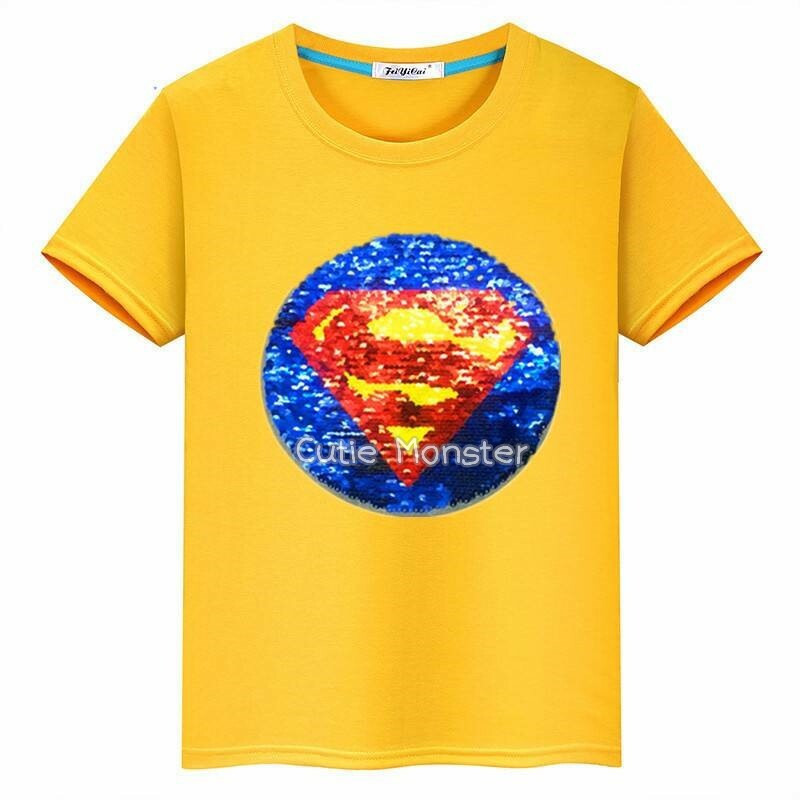 เสื้อยืด-superman-batman-สีเหลือง-ปักเลื่อม