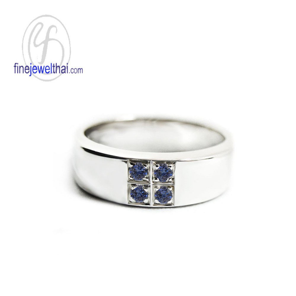 finejewelthai-แหวนไพลิน-ไพลิน-แหวนเพชรcz-แหวนพลอย-พลอยประจำเดือนเกิด-blue-sapphire-silver-ring-r1018bl