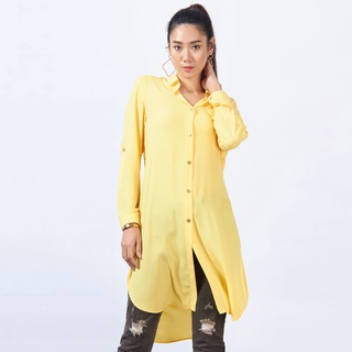 GSP จีเอสพี เสื้อชีฟอง สีเหลือง ตัวยาว ผ่าข้าง (SS2CYE) เสื้อ เสื้อผ้าผญสวยๆ เสื้อแฟชั่น เสื้อแฟชั่นผญ เสื้อผู้หญิง