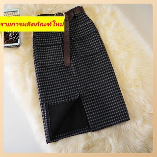 Boxer Skirt Autumn และ Winter Grid เวอร์ชันเกาหลีของ New Versatile High -waisted A -line skirt