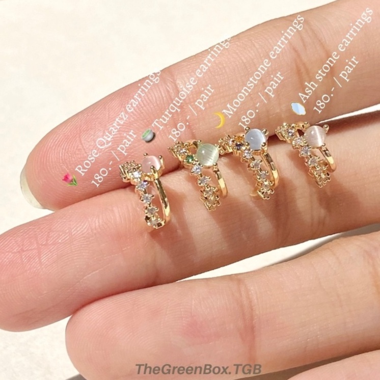 ภาพหน้าปกสินค้าต่างหู Gems Stone Earrings (Rose Quartz, Moonstone, Turquoise) - Thegreenbox