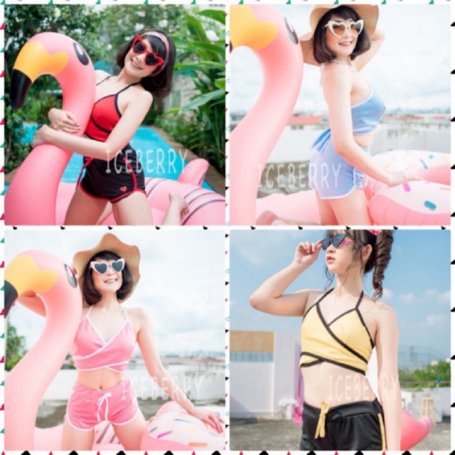 ชุดว่ายน้ำ-bikini-รุ่นผูกคอ-ผูกหลัง-ด้านหลังสกรีน-vacation-set2ชิ้น-มีฟองน้ำ