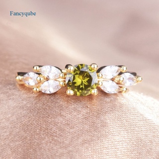 Fancyqube เครื่องประดับแหวนแต่งงานวันวาเลนไทน์สีเขียวมะกอกเพทายสีทอง