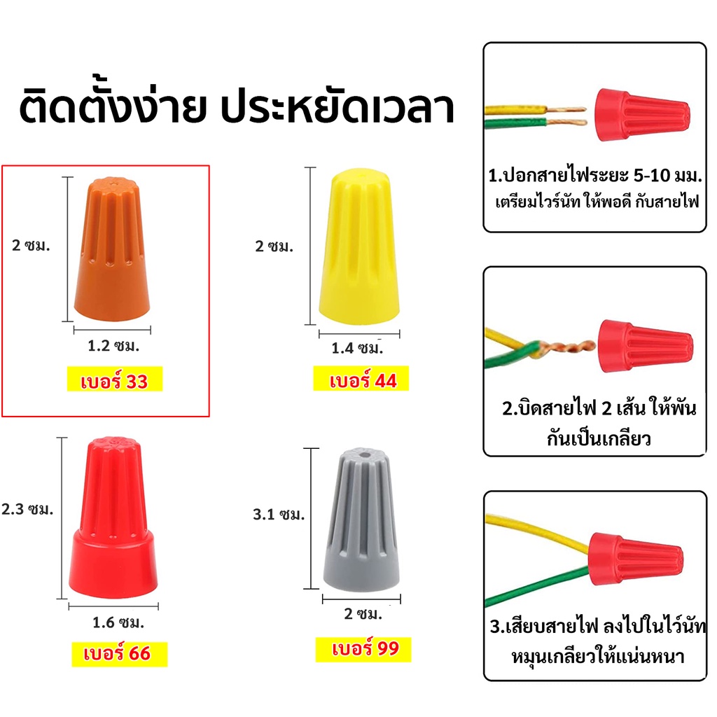 ภาพสินค้าราคาส่ง 16.- (แพ๊ค 20 ชิ้น) SC วายนัทจับสายไฟ "ส้ม" P3-33 ขนาด 0.5-2.5 Sqmm (Wire Nut connectors) จากร้าน sangthong_electric บน Shopee ภาพที่ 1