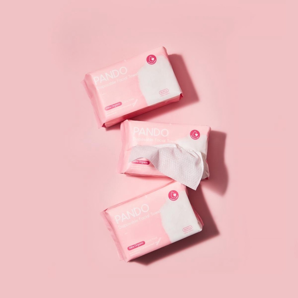 PANDO Disposable Facial Towel กระดาษเช็ดหน้าใยผ้าฝ้าย100 กระดาษเช็ดหน้า ผ้าเช็ดหน้า กระดาษเช็ด