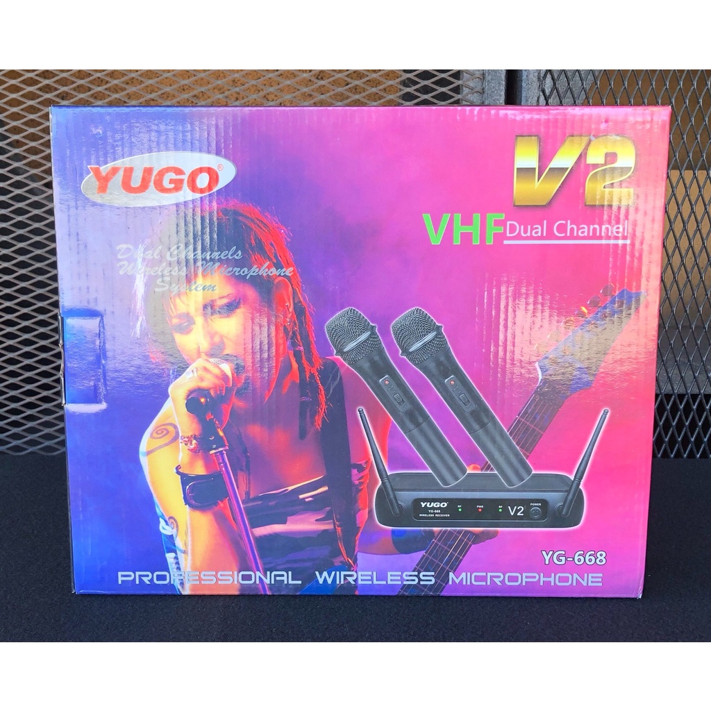 yugo-v-2-ไมค์ลอยไร้สาย-สำหรับร้องคาราโอเกะ-ร้องเพลง-เสียงดี-ไพเราะ-1ชุดมีไมค์2ตัว-vhf-dewcomspeed-ดิวคอมสปีด