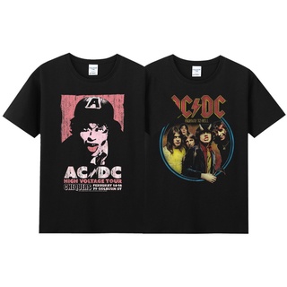 เสื้อยืดผ้าฝ้าย❇❇ฤดูร้อนอเมริกันย้อนยุคไม่ยอมใครง่ายๆวงร็อค acdc พิมพ์รอบผ้าฝ้ายคอกลมแขนสั้นเสื้อยืดครึ่งแขนผู้ชายL XL