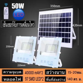 โคมไฟโซล่าเซล 50W แสงสีขาว ไฟโซล่าเซลล์ โคมไฟสปอร์ตไลท์ พร้อมรีโมท รุ่น IP-66