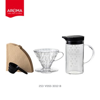 Hario เซตดริป HARIO(253) V60 Dripper &amp; Thermo Colour Server Set 500 Ml. With 40 Filter Paper Sheet / VDSS-3012-B